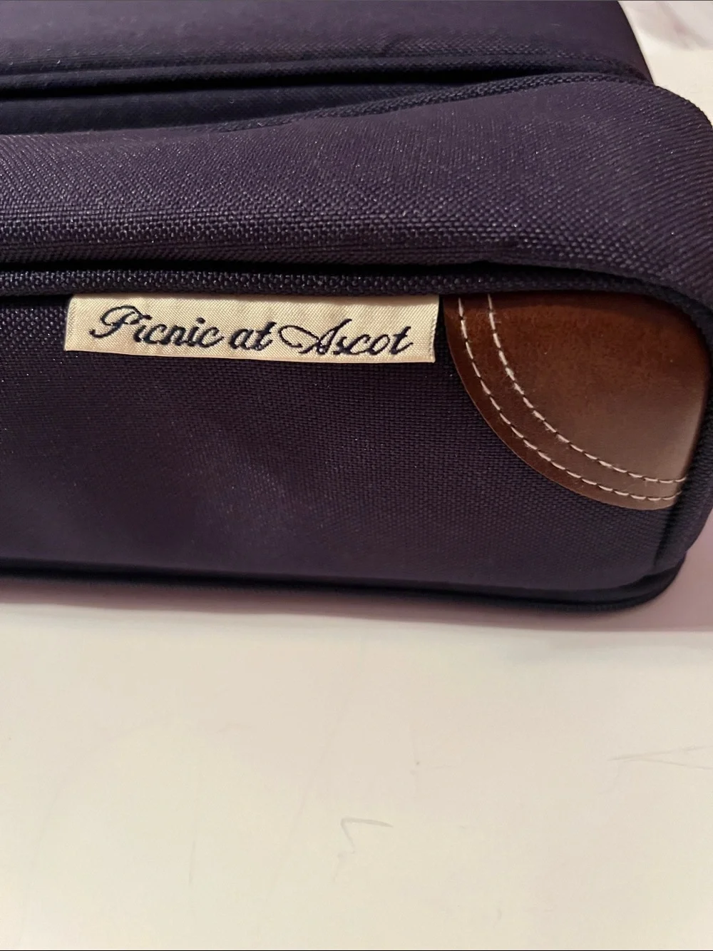Picnic At Ascot Navy Canvas Travel Bag With Leather Trim Wine For Picnic/Concert